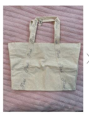 Victoria's Secret Cream rhinestone Tote with Pink Logo Straps